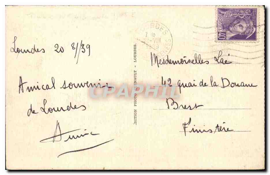 Lourdes CPA Les piscines et le Gave — Verso