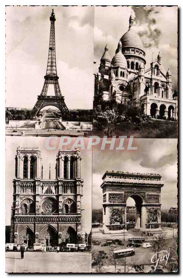 Paris CPM tour Eiffel sacre Coeur Montmarte Notre DAme Arc de TRiomphe