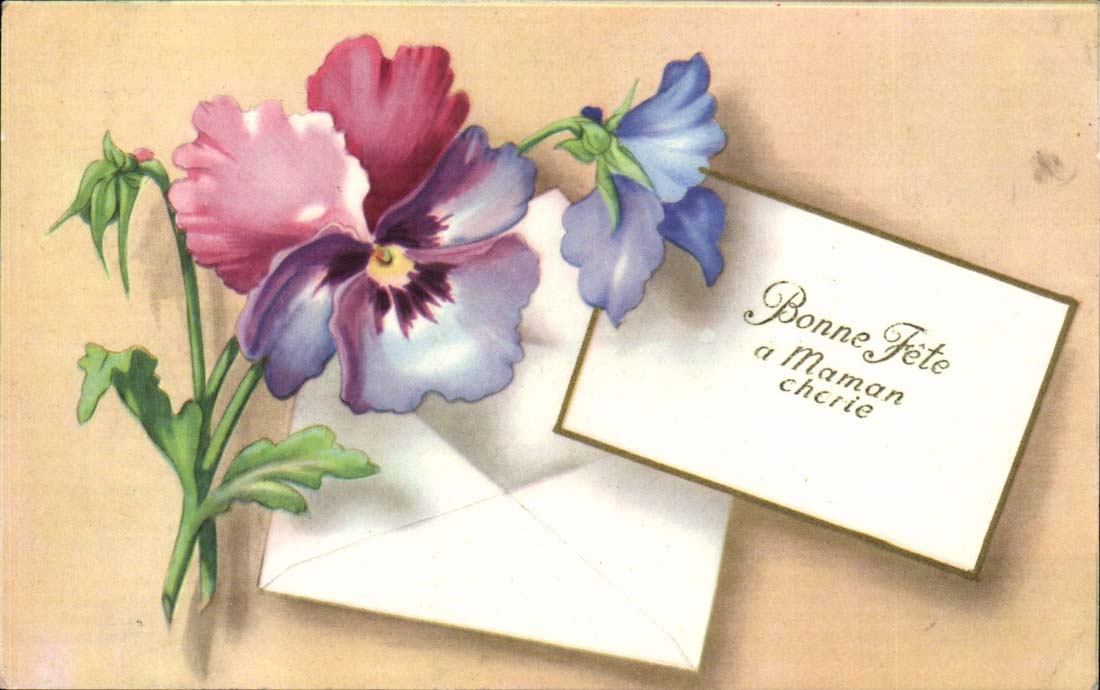 CPA FAntaisie Bonne fete a maman cherie Fleurs