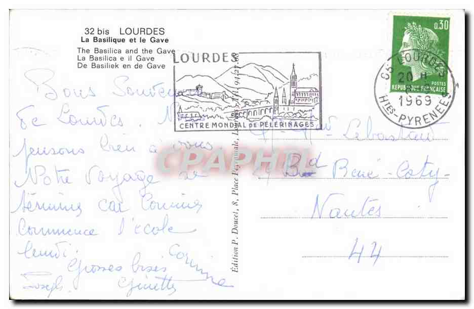 Lourdes CPM La basilique et le Gave — Verso