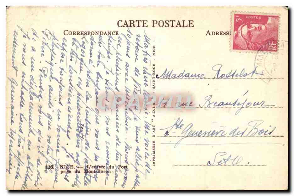 Nice CPA L'entree du port pris du Mont boron — Verso