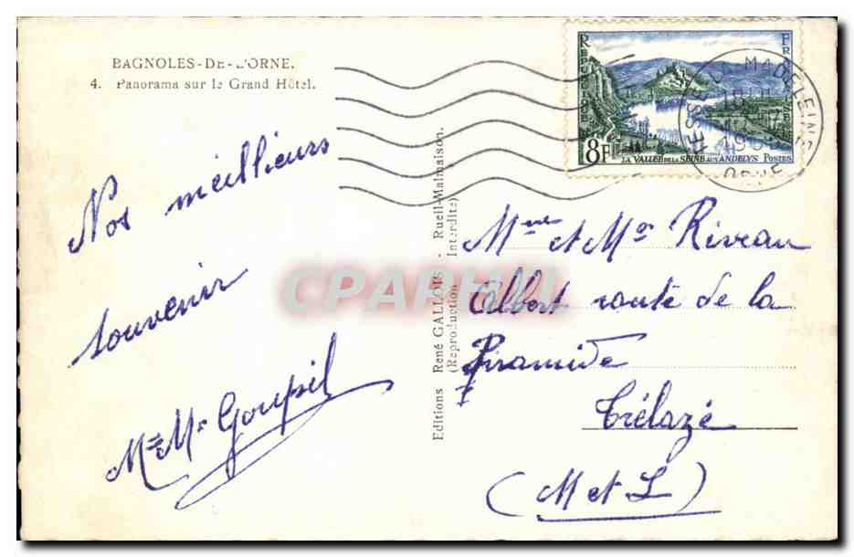 Bagnolles-de-l'Orne — Panorama del Grand Hôtel — Éditions René Gallais — Verso
