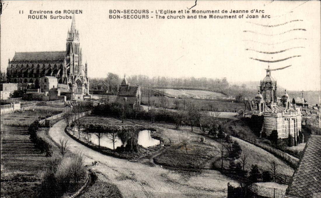 Bon Secours CPA l'eglise Notre DAme et le monument jeanne d'arc