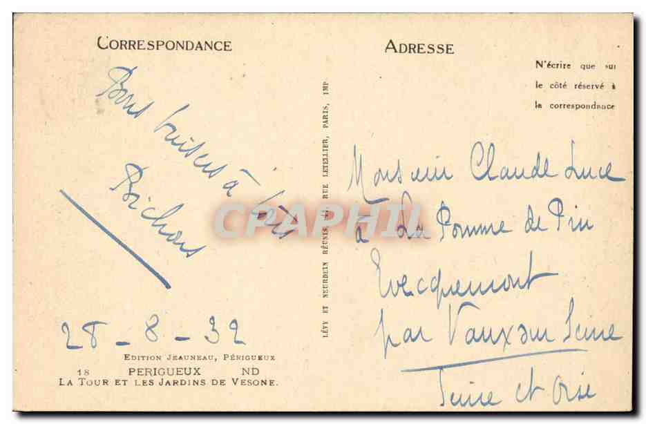 La Tour et les Jardins de Vesone — Périgueux — Édition Jeaunneau — Rückseite