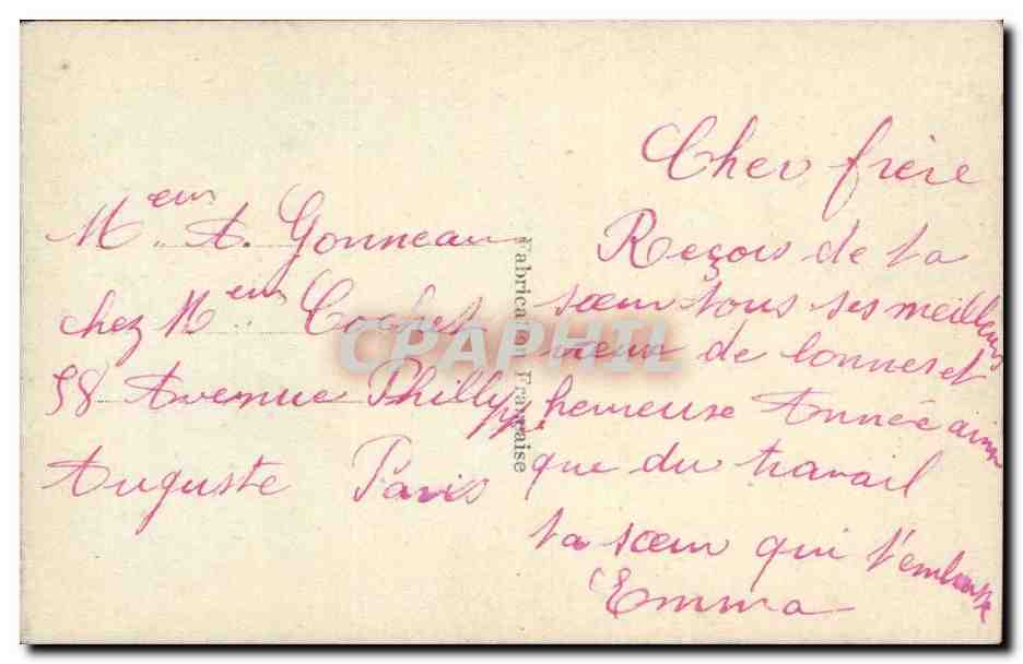 Femme en robe rose — décor de jardin — éditeur E.K.O. n°239 — Verso