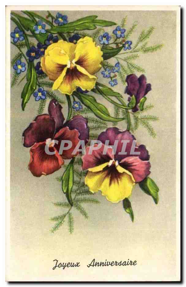 CPA Fantaisie Joyeux anniversaire Fleurs
