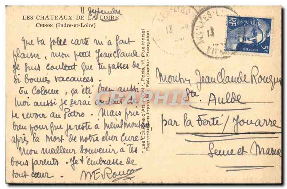 Les chateaux de la Loire CPA Chinon — Rückseite