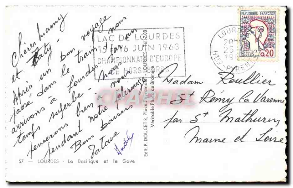Lourdes CPM La basilique et le Gave — Verso