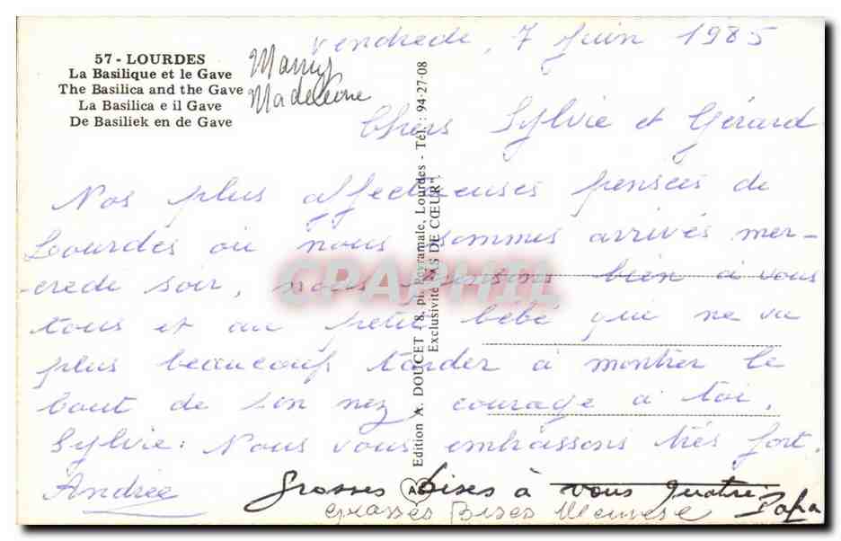 Lourdes CPM La basilique et le Gave — Verso