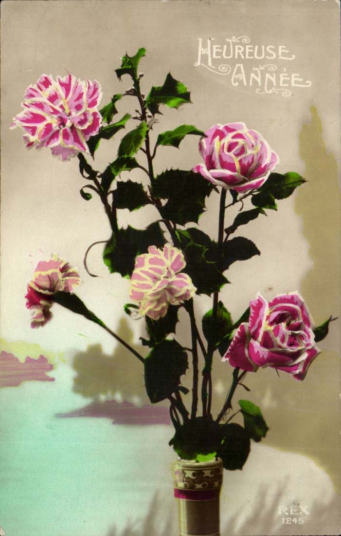 CPA Fantaisie Fleurs Heureuse annee