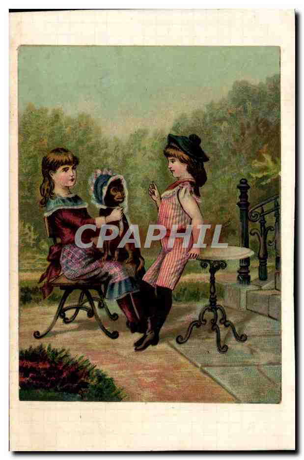 Chromo colle Jeunes filles et singe