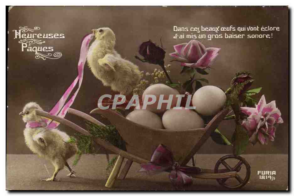 CPA Fantaisie Heureuse Paques Poussins EAster