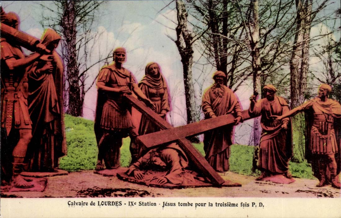 Calvaire de Lourdes CPA 9eme station Jesus tombe pour la troisieme fois