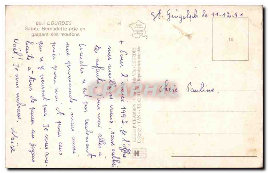 Lourdes CPA Sainte Bernadette prie en gardant ses moutons — Verso