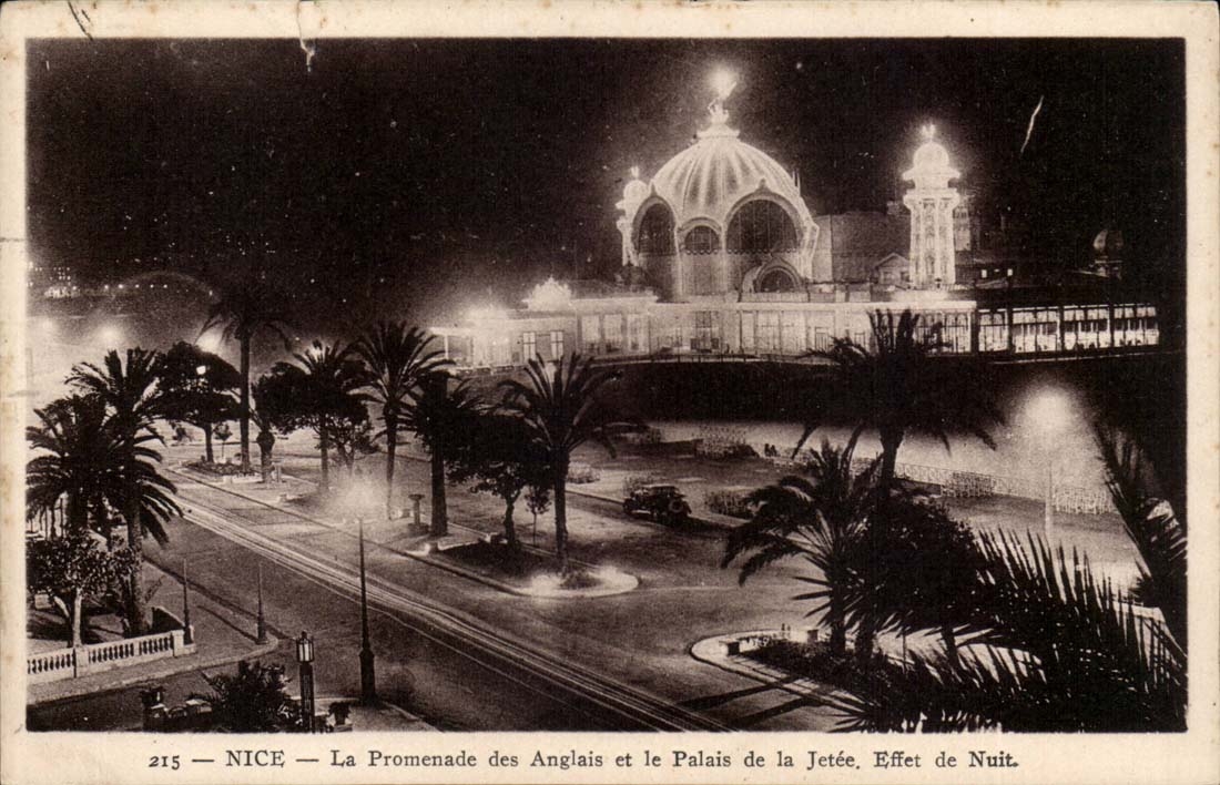 Nice CPA La promenade des anglais et le palais de la Jetee Effet de nuit
