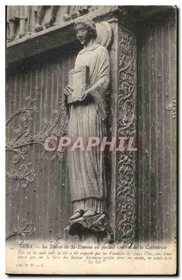Sens — Statue de Saint-Etienne au portail central de la Cathédrale — All. P. B. — 5