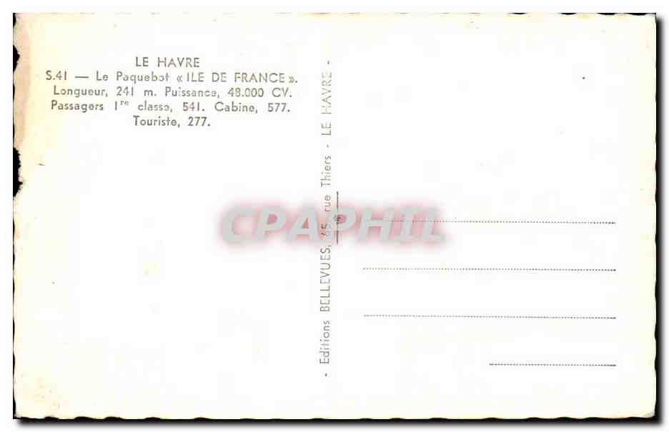 CPA PAquebot Ile de France — Back
