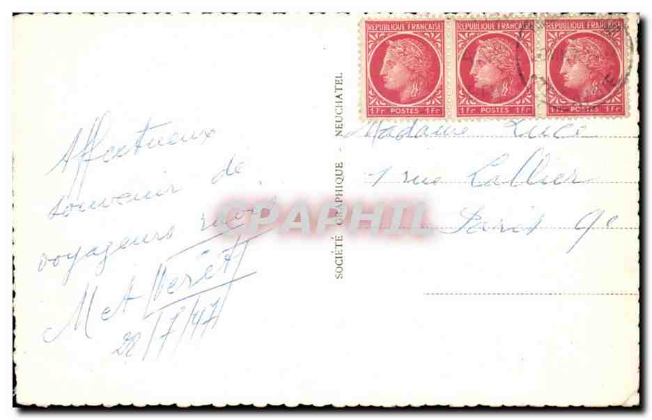 Chamonix — Aiguilles Verte et du Dru — Société Graphique Neuchâtel, n°110 — Verso