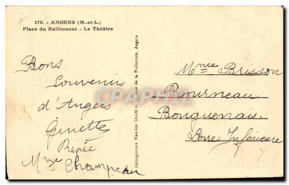 Angers CPA Place du ralliement Le theatre — Verso