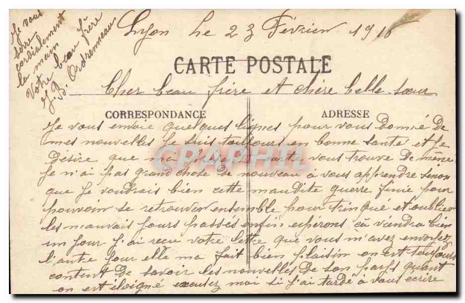 LYON — La Préfecture — Éditeur non visible, n° de série non lisible — Verso