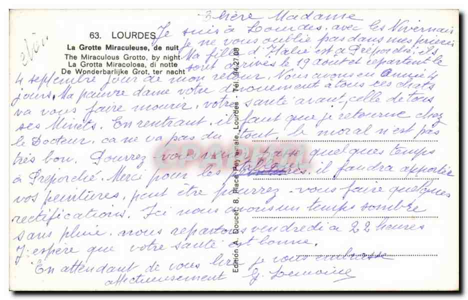 Lourdes CPA La grotte miraculeuse de nuit — Verso