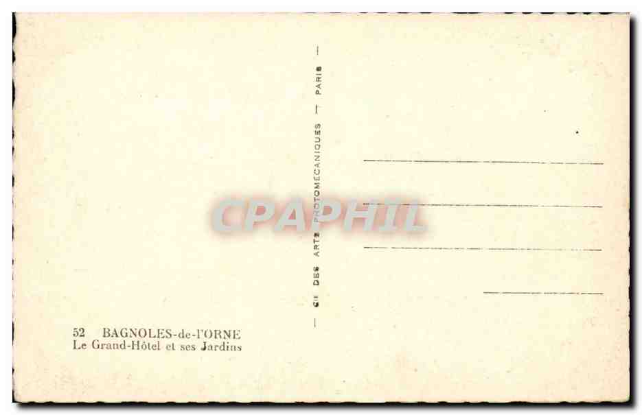 Bagnolles-de-l'Orne — El Gran Hotel y sus Jardines — Ed. des Arts Photomécaniques, París — Reverso