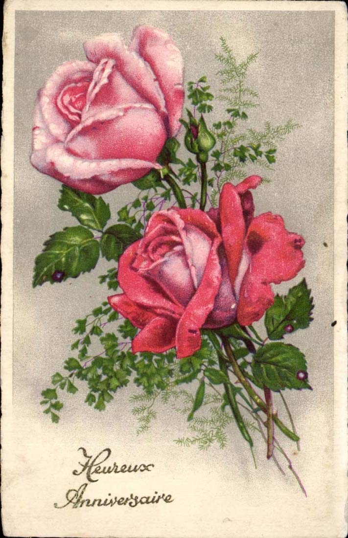 CPA Fantaisie Heureux anniversaire Fleurs