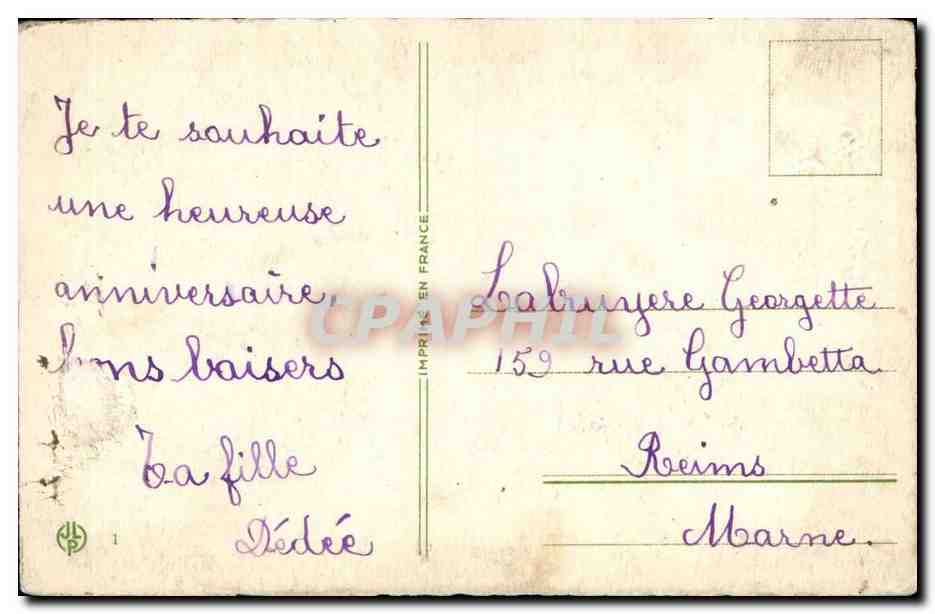 CPA Fantaisie Heureux anniversaire Fleurs — Verso