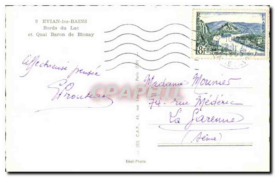 Evian les Bains CPM Bords du lac et quai Baron de Blonay — Verso