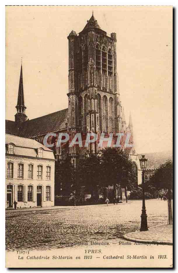 Belgique Belgie Ypres CPA La cathedrale St Martin en 1913 