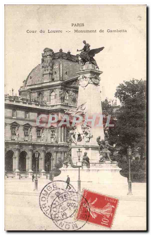 Paris CPA Cour du Louvre Monument de Gambetta