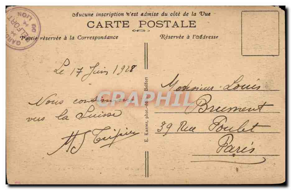 Belfort CPA Le lion Bartholdi  — Verso