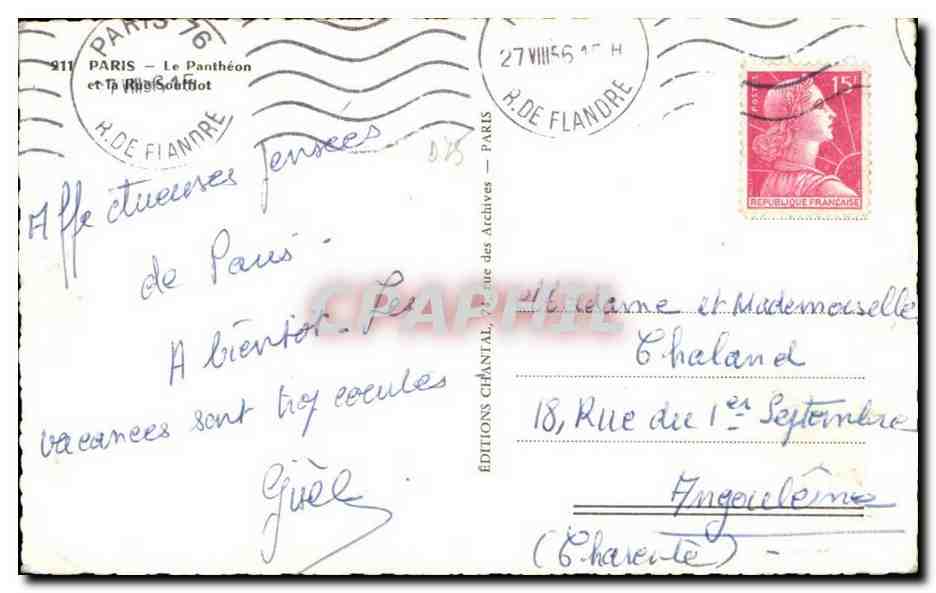 Paris CPA Le pantheon et la rue Soufflot — Verso