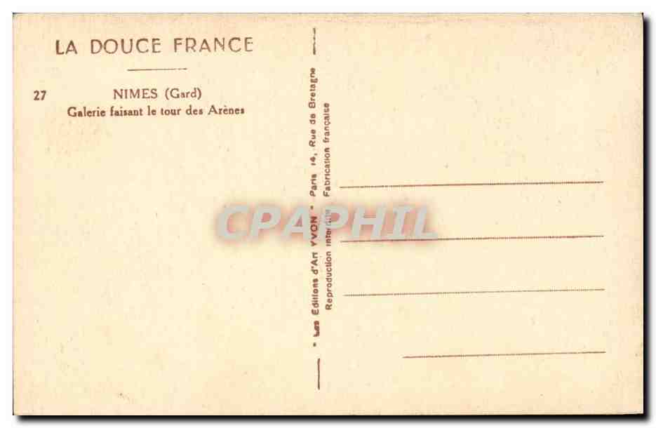 Nimes CPA Galerie faisant le tour des Arenes — Rückseite