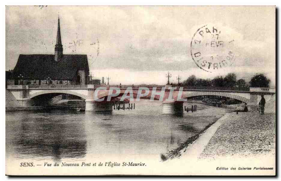 Sens CPA Vue du nouveau pont et de l'eglise St Maurice