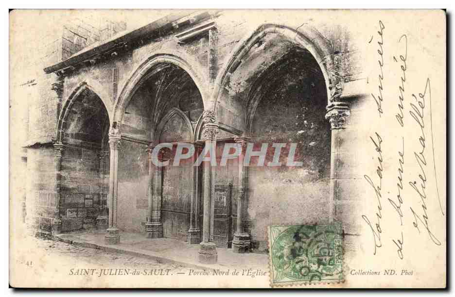 Saint Julien de Sault CPA Porche nord de l'eglise