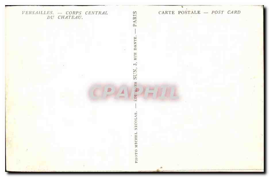 Versailles CPA Corps central du chateau — Verso