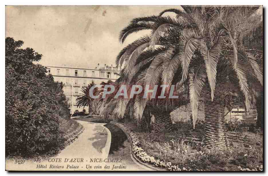Nice CPA Hotel Riviera Palace Un coin des jardins