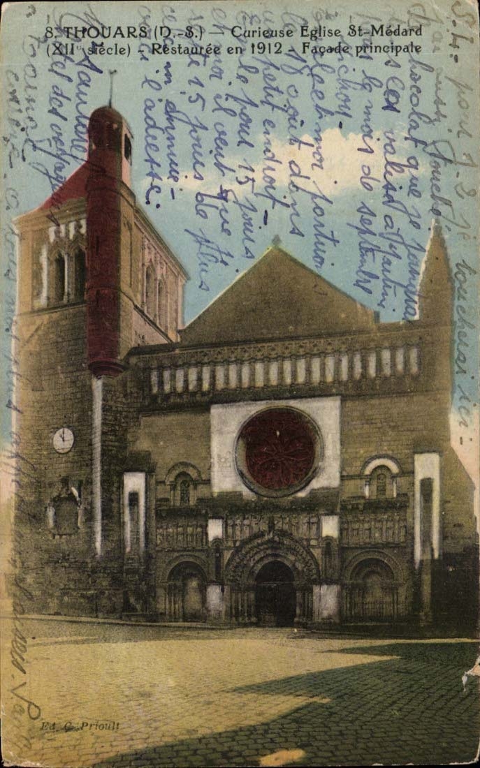 Thouars CPA Curieuse eglise St Medard Restauree en 1912 Facade principale