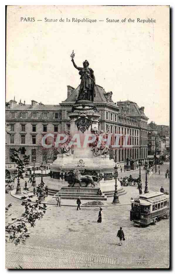 Paris CPA Statue de la Republique (lion tramay)