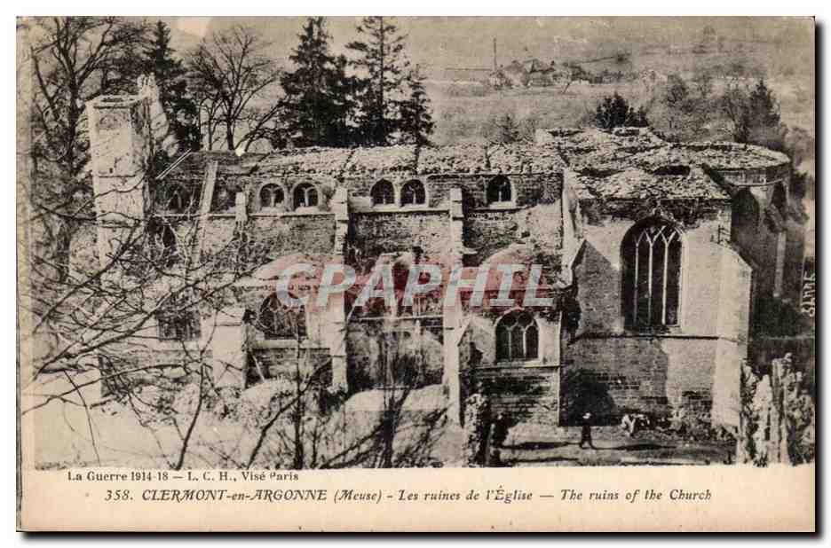 Clermont en Argonne CPA Les ruines de l'eglise 