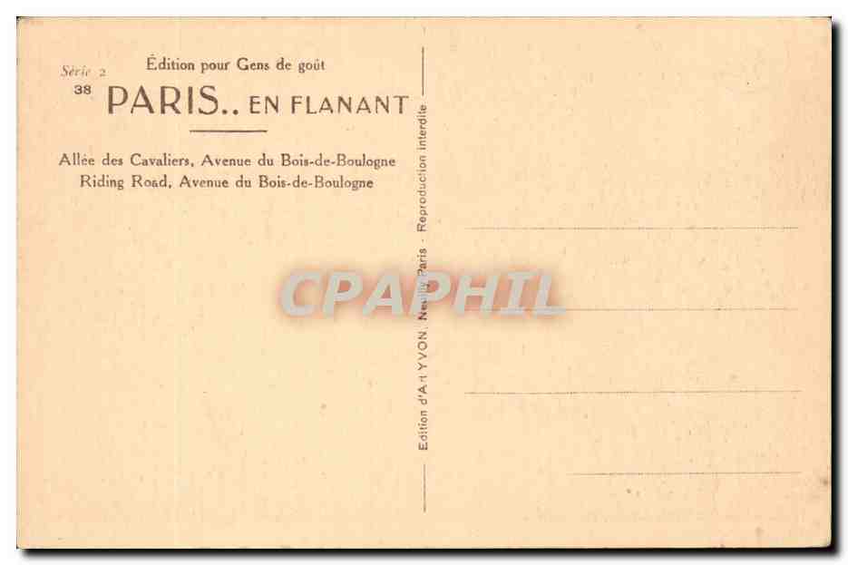 Paris CPA Allee des cavaliers avenue du Bois de Boulogne  — Rückseite