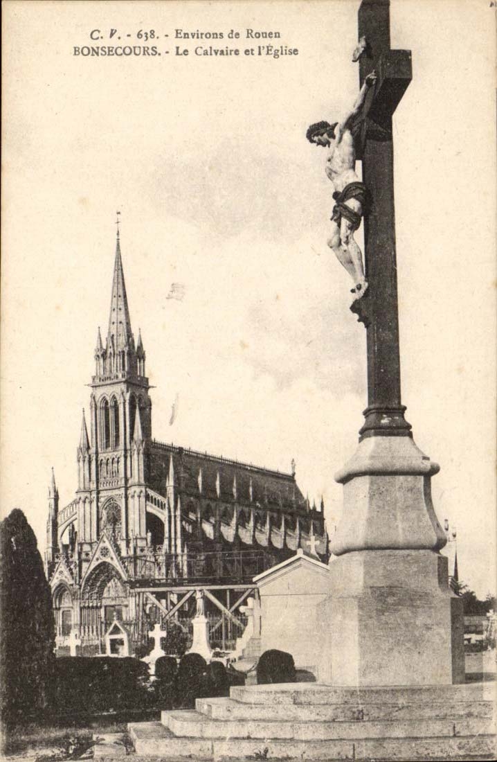Environs de Rouen Bonsecours CPA Le calvaire et l'eglise
