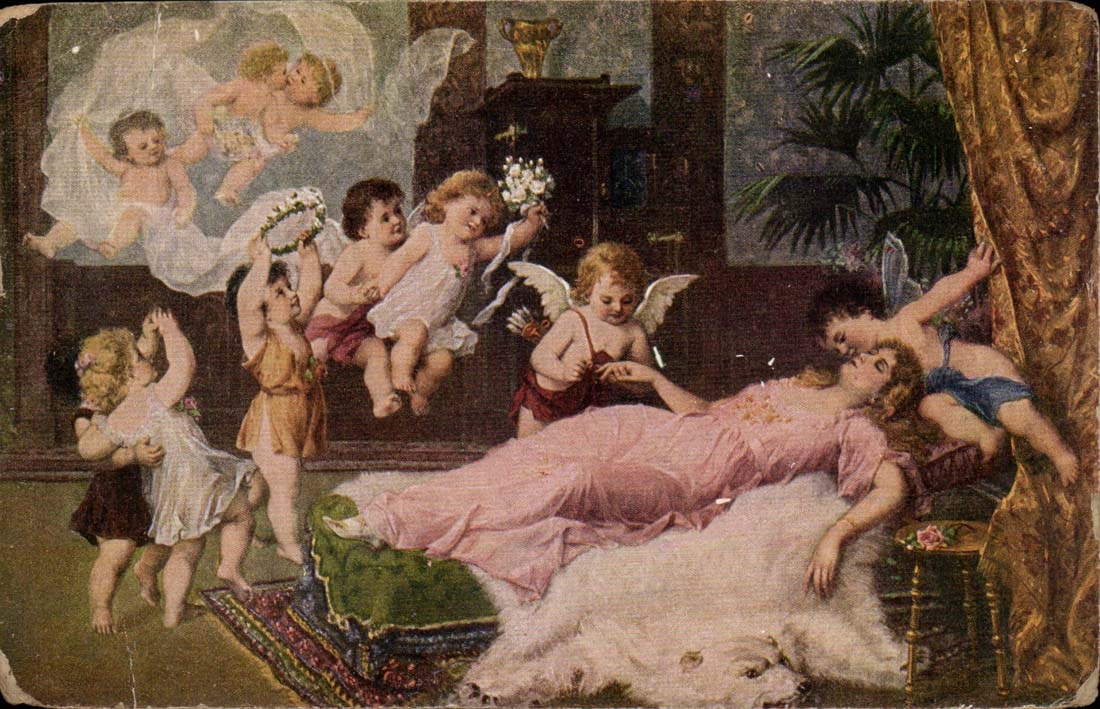CPA Peinture Reve de noce (anges angel)