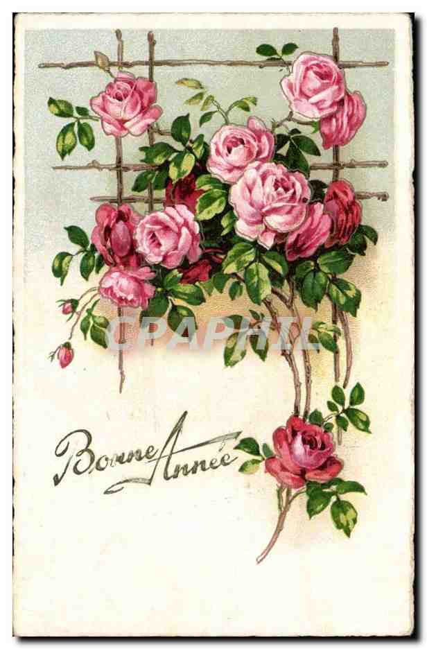 CPA FAntaisie Bonne annee Fleurs