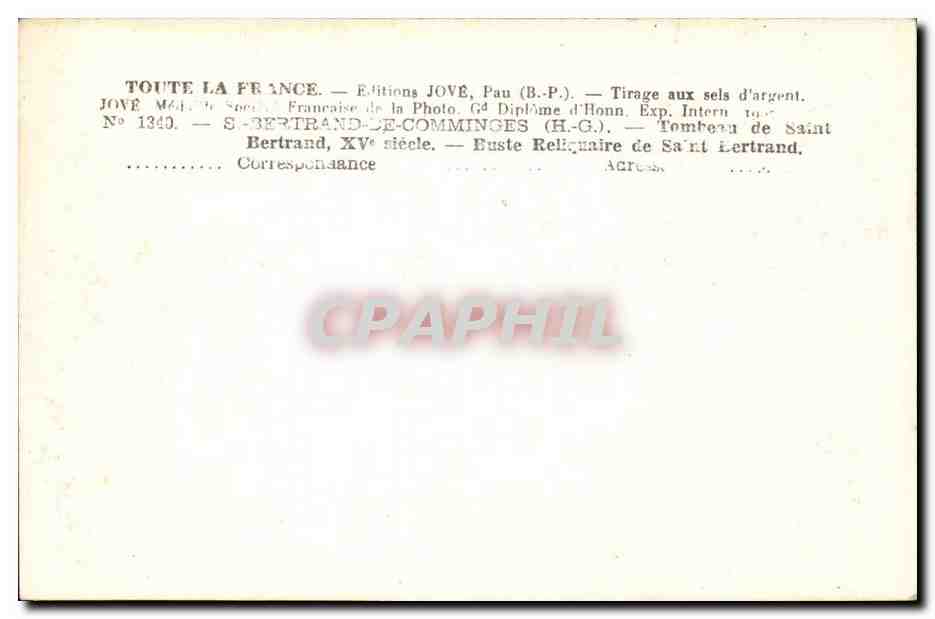 Saint Bertrand de Comminges CPA Buste reliquaire de Saint Bertrand — Verso