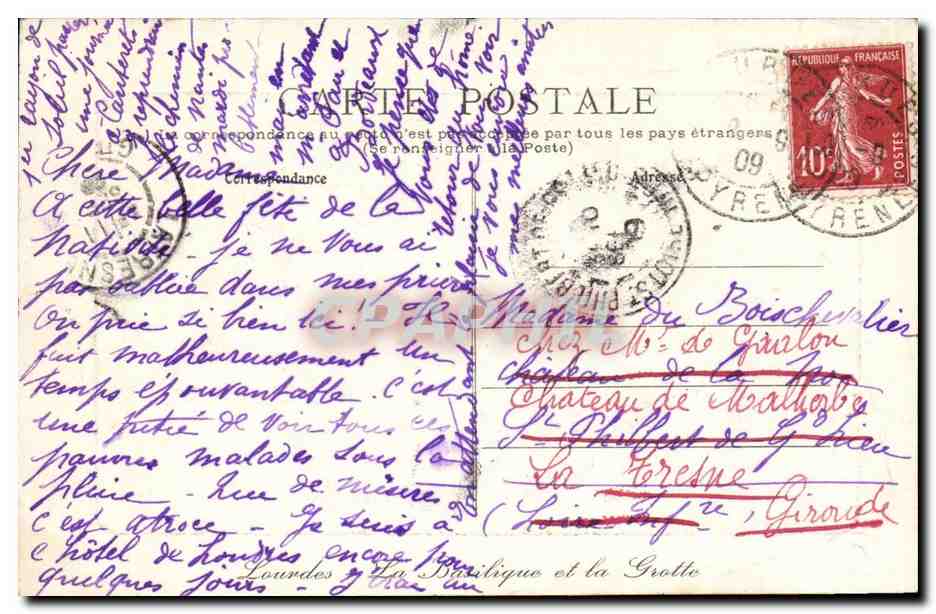 Lourdes CPA La basilique et la grotte — Verso