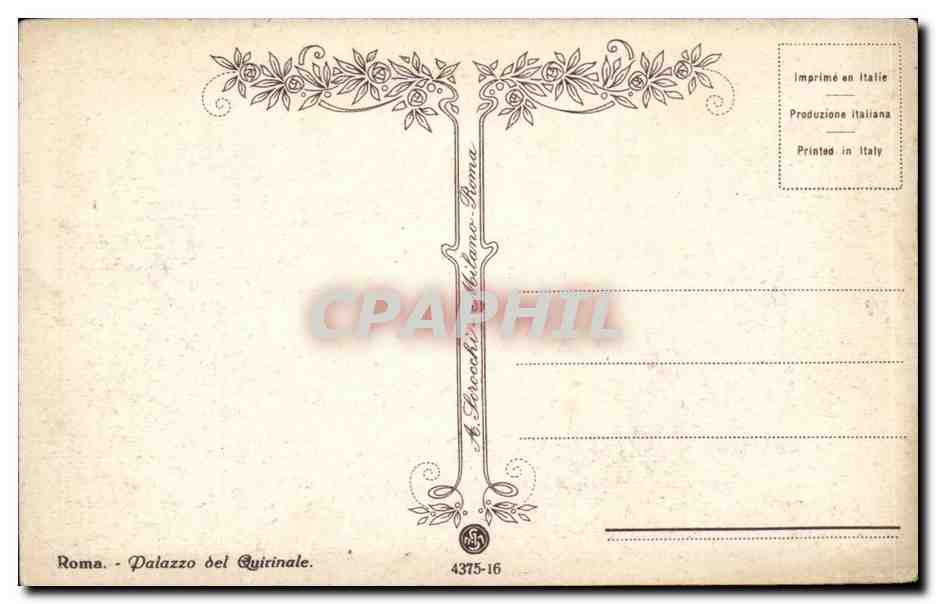 Italie Italia Roma CPA Palazzo del Aquirinale — Rückseite