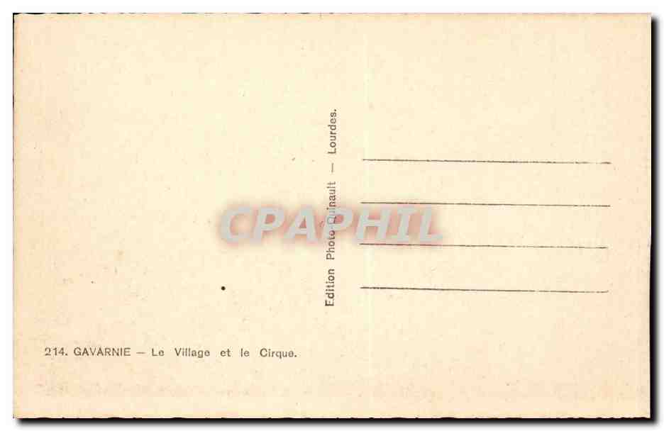 Gavarnie — Le Village et le Cirque — Edition Photo Quinault, Lourdes — Verso