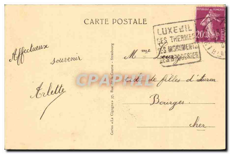 CPA Luxeuil les Bains Nid de cigognes — Verso